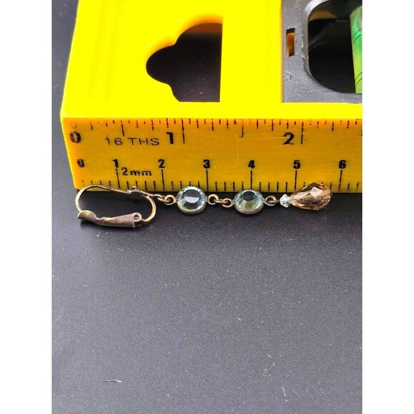 Vintage Liz Palacios Gold Tone Blue & Peach Swarovski Dangle Earrings Lever-back - Picture 9 of 9